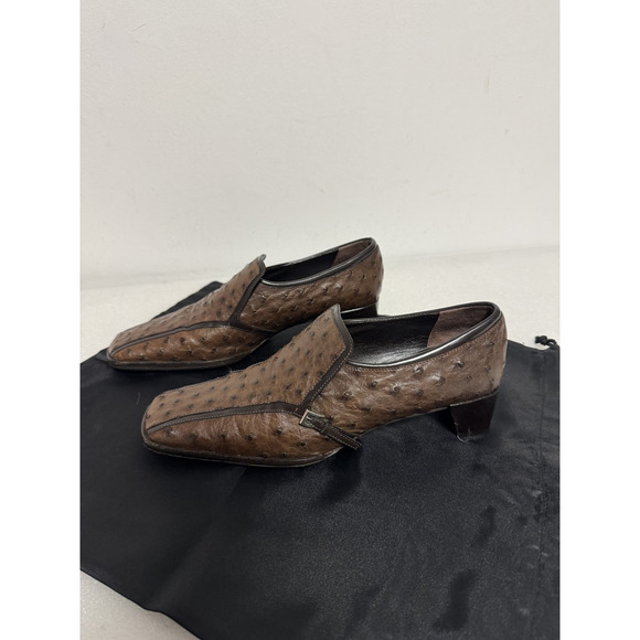 Prada Shoes Mens Size 38.5 Ostrich Leather Slip On Loafers Made in Italy - Picture 3 of 13